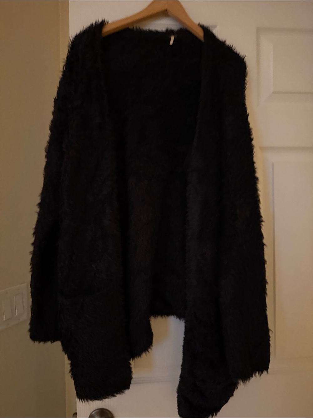 Free People Black Faux Fur Open-Front Cardigan